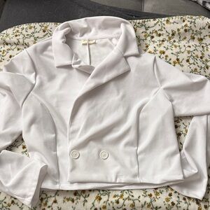 Free Kisses Double-Button Cropped Blazer in Pearl White